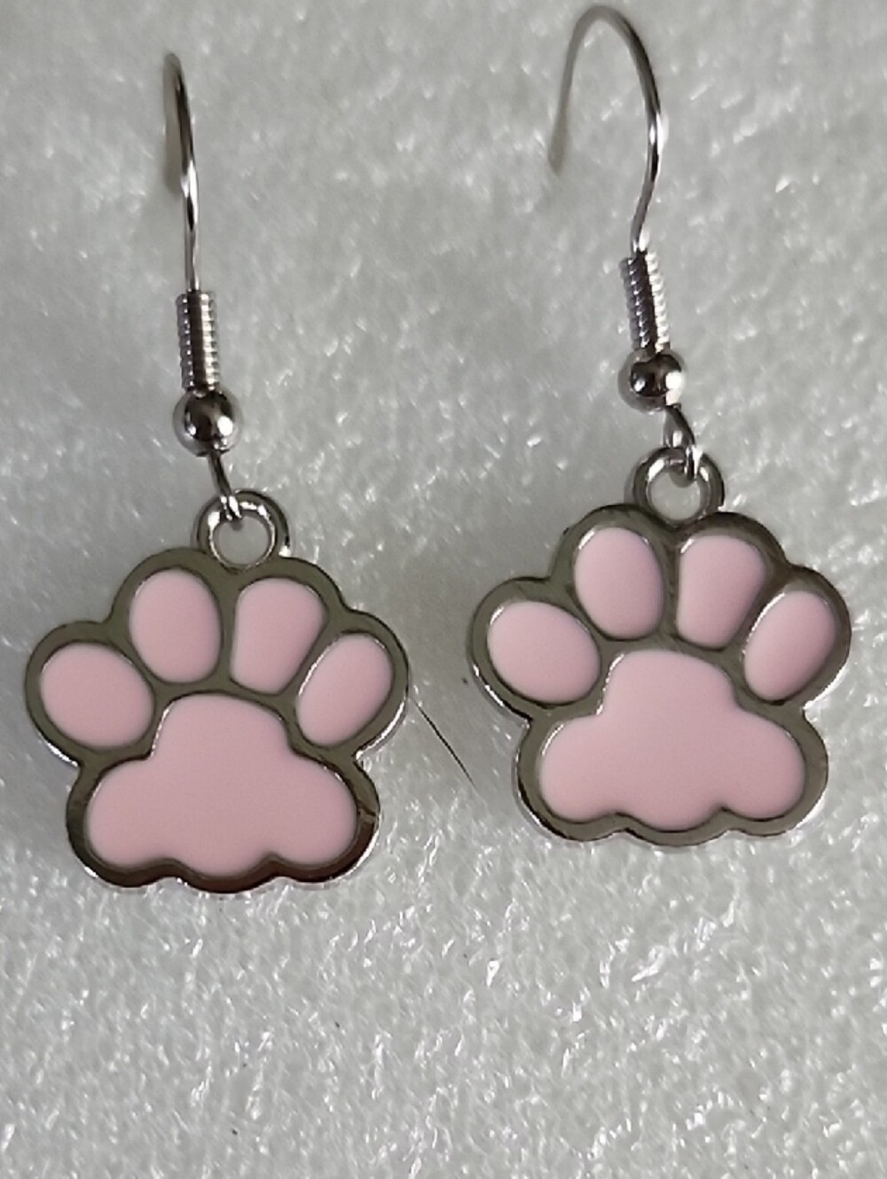 Hand Crafted Pink Paw Print Dangle Earrings